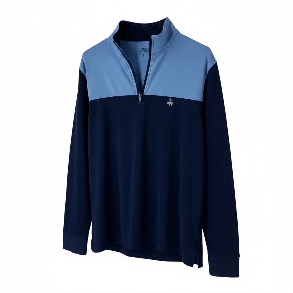 Brooks Brothers Mens Small Blue Colorblock Quarter Zip Performance Pullover Top